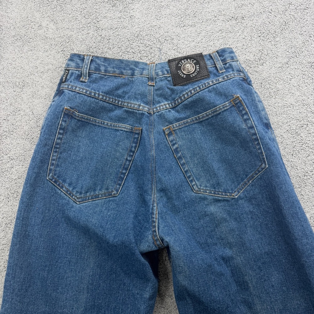 Vintage Versace Jeans Mens 28x27 Blue Baggy Straight 5 Pocket Zip Fly Italy 90s